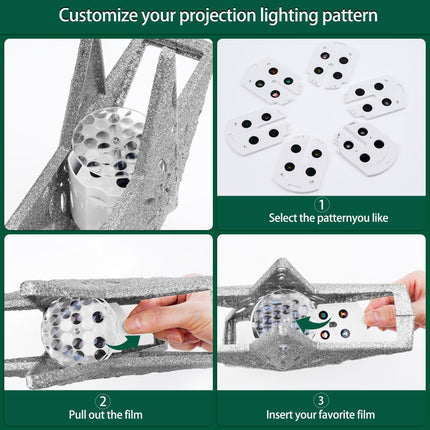 Star Christmas Tree Topper Lighted with 6 Projection Modes - Spark Christmas Decorations Treetop LED Rotating Glitter Decor(Silvery)