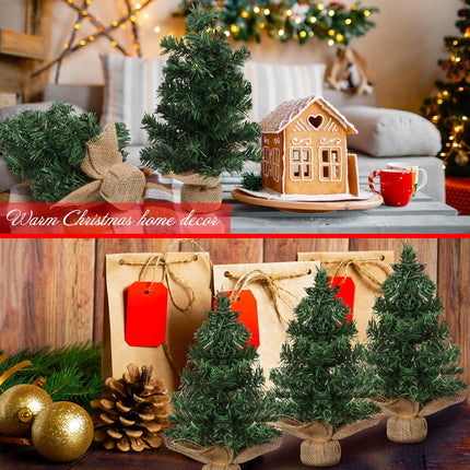 Tabletop Mini Christmas Tree Artificial Mini Xmas Pine Tree Miniature Pine Christmas Tree with Linen Base for Christmas Decorations Indoor Home Kitchen Dining Table(6 Pcs,11.81 Inch)