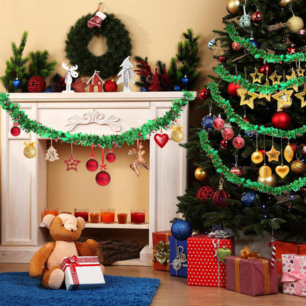 6 Pieces/ 39.4 Ft Christmas Tree Garland Winter Tinsel Green Tinsel Garland Green Garland Christmas Decorations Outdoor Christmas Garland Metallic Twist Garland Ceiling Hanging Decoration for Party
