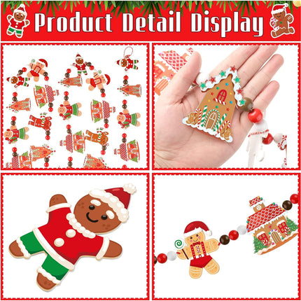 Gingerbread Christmas Garland 8.86 ft Gingerbread Garland for Christmas Tree Hanging Christmas Decor Gingerbread Decorations Gingerbread Pendant Winter Wood Bead Garland for Holiday Party