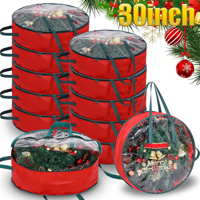 Shappy 12 Pcs Christmas Wreath Storage Bag Clear Wreath Box Wreath Storage Containers with Clear Window and Handle Christmas Garland Storage Containers for Xmas Holiday Seasonal Storage (30 Inch)
