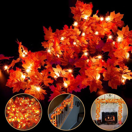 4 Pack Fall Decor Fall Garland with Lights Thanksgiving Fall Decorations for Home, Total 40Ft 80LED Maples Leafed Fall Lights Battery Operated Autumu Harvest Halloween Decor Indoor Outdoor Home Party