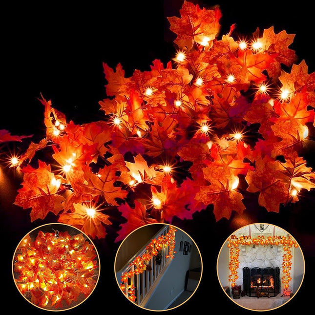 4 Pack Fall Decor Fall Garland with Lights Thanksgiving Fall Decorations for Home, Total 40Ft 80LED Maples Leafed Fall Lights Battery Operated Autumu Harvest Halloween Decor Indoor Outdoor Home Party