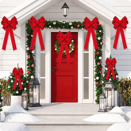 12 Pcs Large Christmas Red Bows Big Red Bow with Gold Edge Handmade Velvet Wreath Bow for Xmas Home Front Door Tree Topper Indoor Outdoor Wrapping Decoration, 15 x 44 Inch and 10 x 26 Inch
