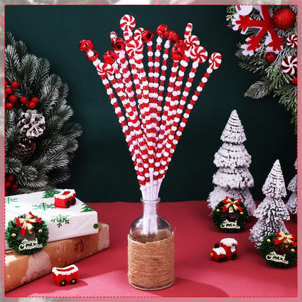 Valentines Day Curly Pick Picks Red White Candy Shape and Bell Ornaments for Home Centerpieces Table Vase Wreath DIY Craft Xmas Tree Topper