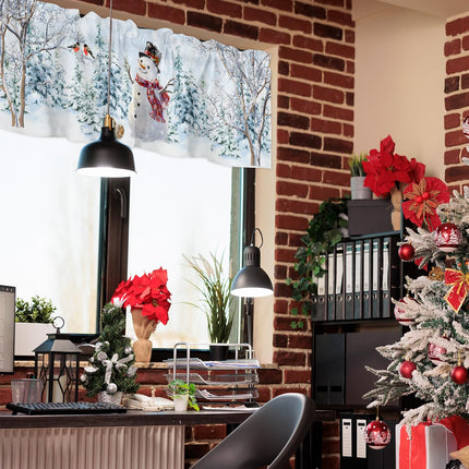 Christmas Snowman Tie Up Window Valances for Kitchen, Winter White Rod Pocket Kitchen Curtain Valance Small Window Topper Decor Xmas Tree Valance Curtains for Living Room, Bedroom, Bathroom, 60" x 18"