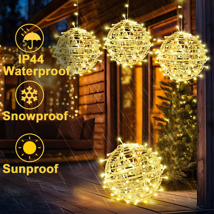 Likiyol Christmas Light Balls Outdoor 4 Pack 8" Sphere Christmas Lights with Plug, Hanging Tree Garden Globe Lights Waterproof String Lights for Yard, Patio, Porch, Party, Holiday Decor, Warm White