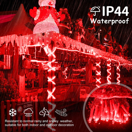 Christmas Lights Outdoor Icicle Lights 300LED 33FT 8 Modes, Connectable Hanging Fairy String Lights with 30V UL Plug in for Valentine Wedding Party Eave Garden Wall Indoor Decor, Red