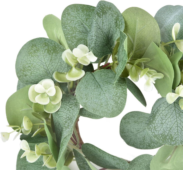 LSKYTOP 6Pcs Eucalyptus Wreath Faux Kitchen Cabinet Wreaths Artificial Greenery Wreath Farmhouse Wreath for Door Wall Window Decor, 9Inch/PC