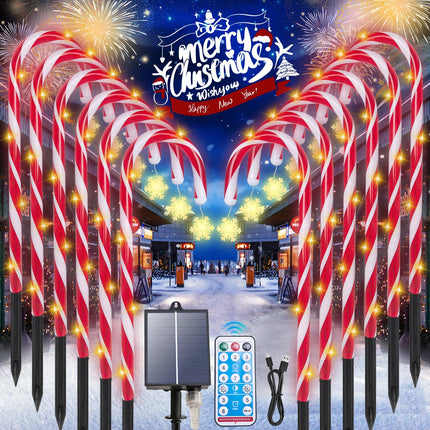 Candy Cane Christmas Lights, 12 Pack Waterproof Christmas Solar Candy Cane Lights with 8 Modes and Timer, 1200mah Solar Candy Cane Lights Outdoor Decorations for Pathway, Yard, Patio, Garden