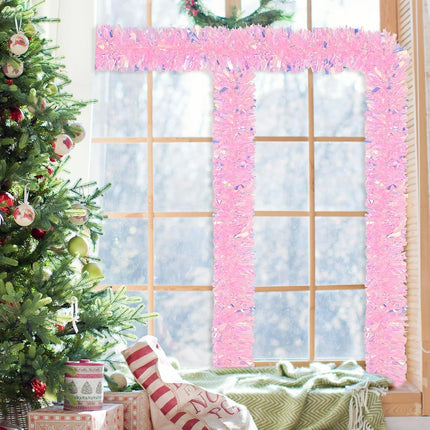 BLEUM CADE 32.8Ft Christmas Tinsel Garland, Iridescent Pink Tinsel Garland for Xmas Tree Decorations Holiday Birthday Wedding Party Supplies