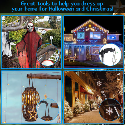 Pole for Hanging Christmas Lights, 3.8-12 FT Long Extension Pole with Utility Hook, Ladderless Telescopic Poles Christmas Outdoor String Light Installation Tool, Extend a Reach Rod Kit