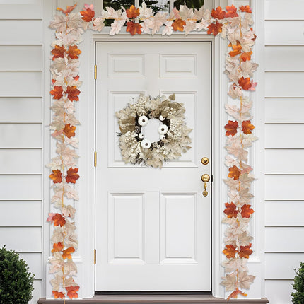 2 Pack Fall Maple Leafed Garland Thanksgiving Decorations, Total 11.8Ft Artificial Hanging Vine Fall Foliage Garland Fall Autumn Decor Indoor Outdoor Home Mantle Wedding Party(Mixed Gray-White Brown)