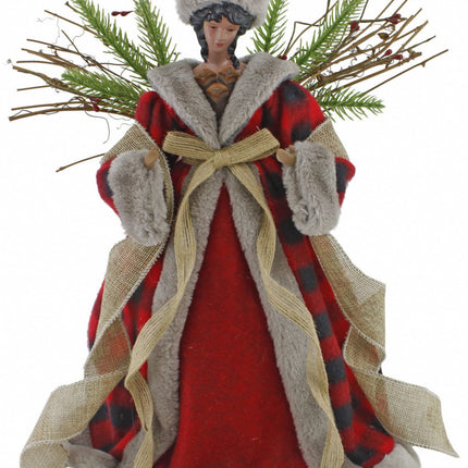 Windy Hill Collection 14" Red Checkered Burlap Angel African American Ethnic Christmas Tree Topper or Table Top 514220