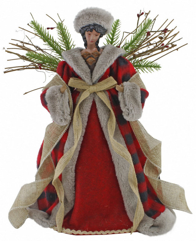 Windy Hill Collection 14" Red Checkered Burlap Angel African American Ethnic Christmas Tree Topper or Table Top 514220