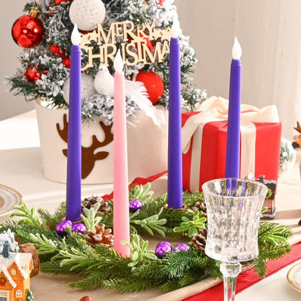 Dolicer 13.5 Inch Christmas Advent Wreath Candle Holder, Cone Purple Bow Christmas Wreath Advent 4 Candle Holders for Xmas Centerpiece Decor Winter Holidays Home Decor