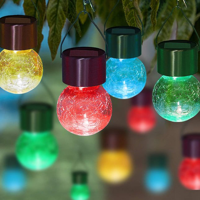 MAG 8 Pack Solar Hanging Ball Lights with Umbrella Clips, Outdoor Light up Christmas Ornaments Tree Decorations Solar Lantern Multi-Color Changing Cracked Glass Lights for Holiday Yard Patio