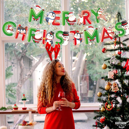 KatchOn, Red and Green Merry Christmas Banner - 10 Feet, No DIY Merry Christmas Garland for Christmas Decorations Christmas Garland for Christmas Party Decorations Merry christmas banner garland