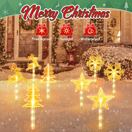 8 Pack Christmas Decorations Outdoor for Yard, 2 Charging Ways Large 1200mAh Solar Christmas Pathway Lights, 32 LED Christmas Lights 10 Modes Waterproof Christmas Decorations Outside for Garden Decor