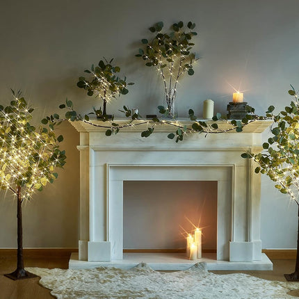 LITBLOOM Lighted Eucalyptus Garland Battery Operated with Timer 6FT 96 LED Artificial Greenery Twig Vine Lights for Room Stairs Mantle Wedding Holiday Decoration Indoor Outdoor