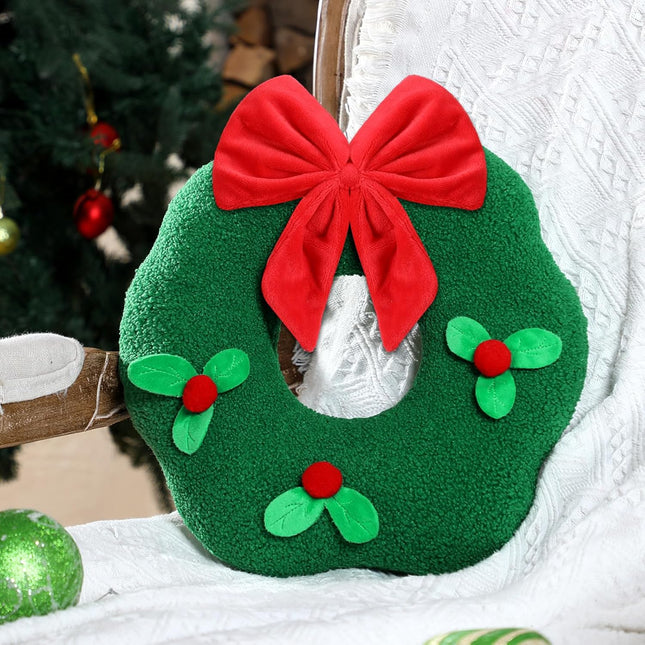 Marsui Christmas Wreath Pillow 13 Inch Soft Plush Christmas Shaped Decorative Pillow for Xmas Holiday Party Couch Sofa Home