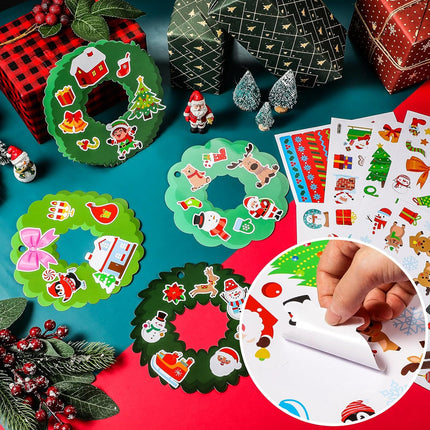 7 x 8 Inch Large 24 Pcs Christmas Cutouts and 12 Pcs Stickers for Kids Christmas Wreaths Crafts DIY Xmas Wreath Cutouts Mini Christmas Wreath Paper Cuts for Classroom Bulletin Board Supplies