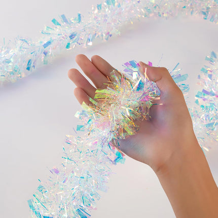 26.2 Feet Tinsel Garland, High-Shine and Fluffy, for Birthday, Weddings, Halloween, Christmas, Party Decorations, Indoor Outdoor Party Supplies, White