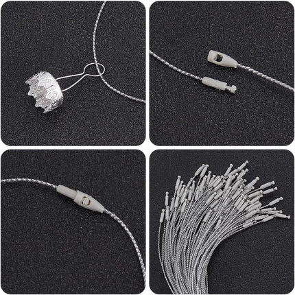 WEBEEDY 120pcs Ornament Topper Caps Round Christmas Ornament Caps Silver Ornament Hanger Replacement with Hanger Strings Set for Christmas Tree Decorations