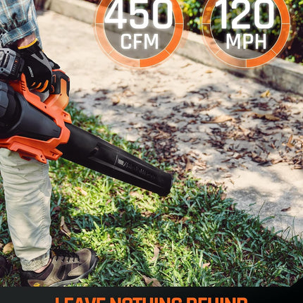 FIILPOW 20V 450CFM Cordless Leaf Blower, Variable Speed & Turbo Mode and Lock Dial, Handheld Brushless Blower with 4.0Ah Battery & Charger, Lightweight for Lawn Care/Yard Cleaning/Jobsit