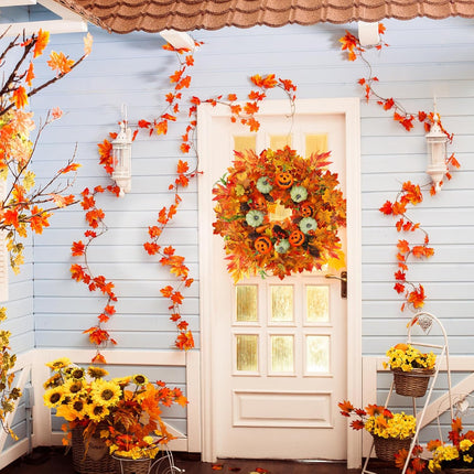 22 Inch Fall Wreath for Front Door Outside, ZOXILEN Pumpkin Wreath with Berries Maple Leaves Pine Cones, Fall Harvest Wreaths Autumn Farmhouse Wreath for Thanksgiving Christmas Indoor Outdoor Decor