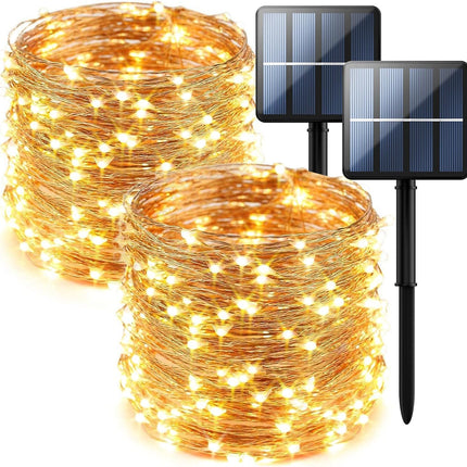 2-Pack 200 LED Solar String Lights for Outside,Solar Fairy Lights for Outside Waterproof,Solar String Lights Outdoor with 8 Modes for Christmas Tree,Balcony, Party,Wedding Decorations (Warm White)