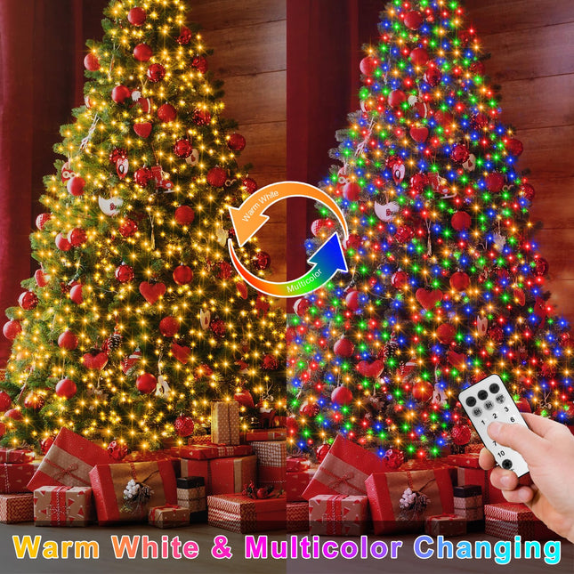 Dual Color Changing String Lights Battery, 2 Pack Total 20Ft 400 LED Cluster String Lights with Timer 11 Modes Firecracker Christmas Lights for Tree Garden Decor (Warm White & Multicolor)