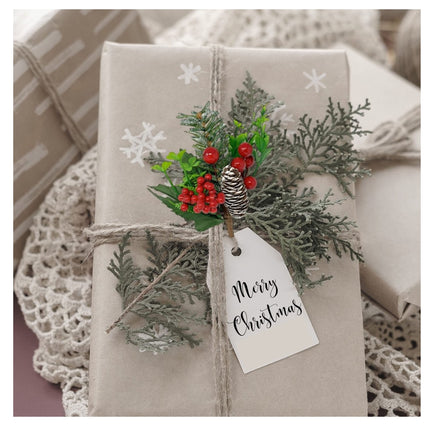 BANBERRY DESIGNS Holiday Christmas Berry Picks - 10 Pieces – Flexible Greenery Snow Tipped Pinecone Red Berries 9" L