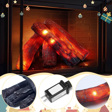 Tuanse 4 Pcs Christmas Fireplace Logs Light Fake Fireplace Logs Flameless Fireplace Lights LED Fireplace Log Fake Flameless Fire Log LED Log for Christmas Ornament Home Winter Indoor Party Decoration