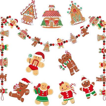 Gingerbread Christmas Garland 8.86 ft Gingerbread Garland for Christmas Tree Hanging Christmas Decor Gingerbread Decorations Gingerbread Pendant Winter Wood Bead Garland for Holiday Party