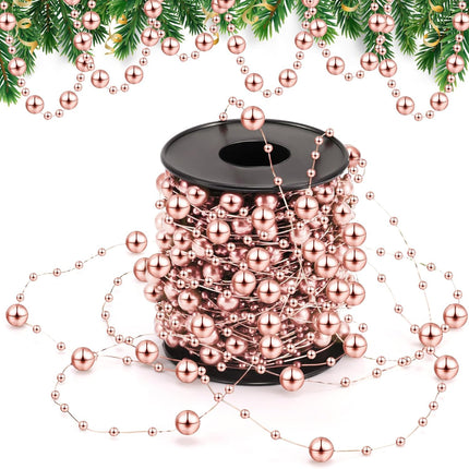 Pangda 65.6 Feet Christmas Tree Beads Garland Plastic Pearl Strands Chain for Christmas Wedding Decoration (Rose Gold)
