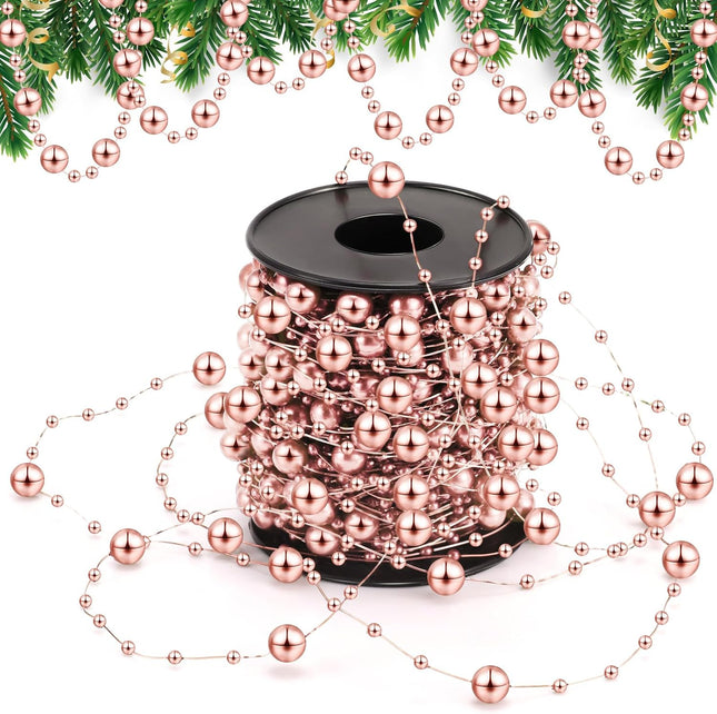 Pangda 65.6 Feet Christmas Tree Beads Garland Plastic Pearl Strands Chain for Christmas Wedding Decoration (Rose Gold)