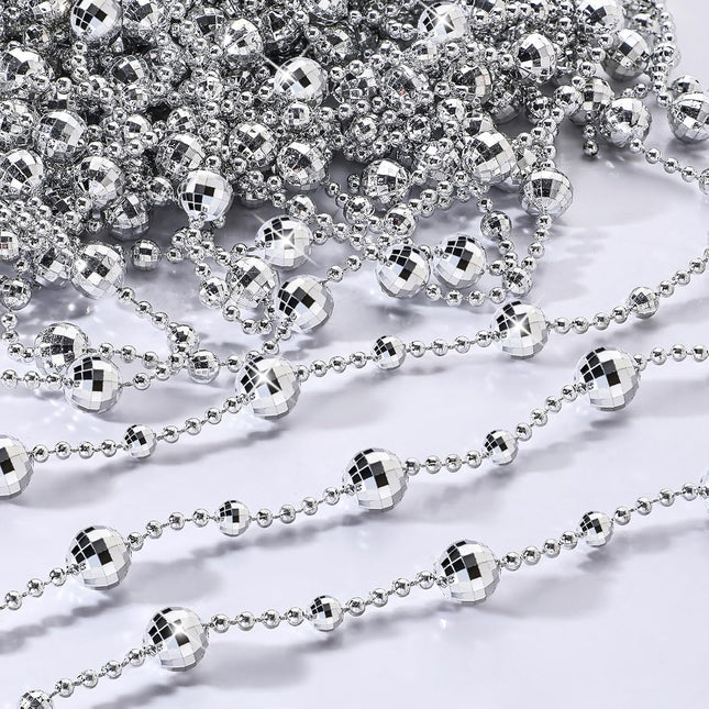 180 ft Christmas Beaded Garland Shiny Beads Strand for Christmas Tree Beaded Christmas Tree Garland Silver String Beads for Xmas Decorations DIY Ornaments Fireplace Wedding Party