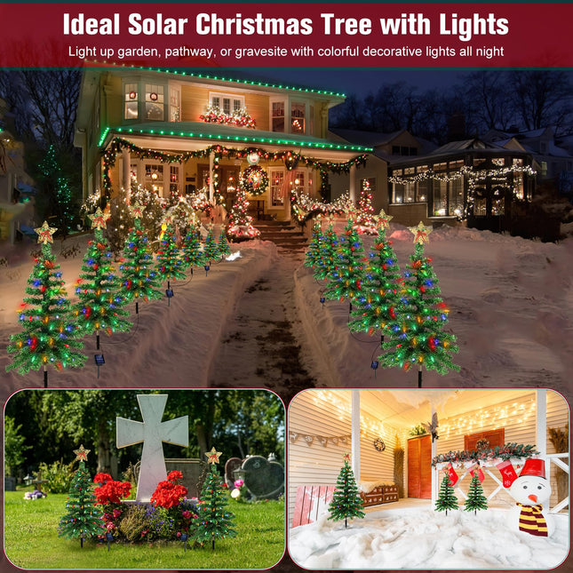 Solar Christmas Trees with Lights, 1200mA Solar Powered Waterproof 3.6FT Outside Xmas Tree Stake with 100 LEDs and 8 Modes for Unique Outdoor Yard Pathway Garden Grave Decorations (2 in 1)