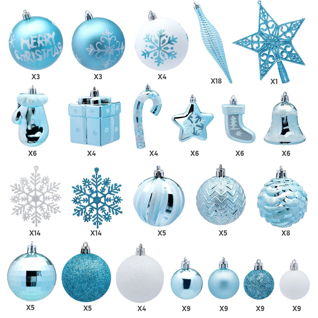 Joiedomi 157 Pcs Christmas Ornaments with a Star Tree Topper, Shatterproof Hanging Christmas Ball Ornaments for Christmas Tree, Party Decoration, Tree Ornaments, Events (Baby Blue & White)