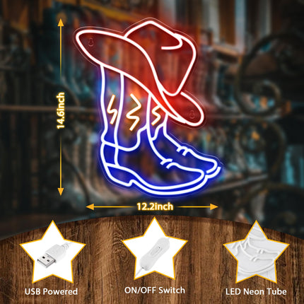 Kavaas Cowboy Boot Neon Sign, Neon Cowboy Hat Sign for Wall Decor Western Neon Sign for Bedroom, Bar, Office, Man Cave - Best s for Rodeo Enthusiast, Birthday, Christmas