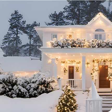 LUCKY SHINE 150 Warm White LED Christmas Lights, Commercial Grade 50 FT White Wire String Lights, for Indoor and Outdoor Use.