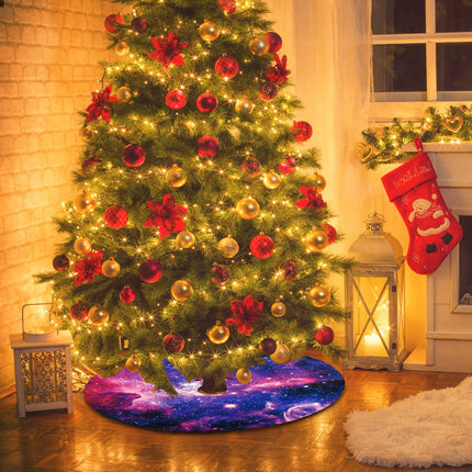 Purple Christmas Tree Skirt, Small Tree Mat 36", Galaxy Purple Blue Christmas Decoration Ornament for Xmas Holiday Party