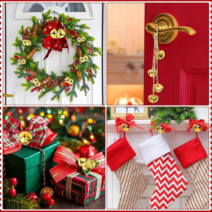 MARFOREVER Christmas Jingle Bells Garland DIY, 75 Pcs 1.5/1/0.8 inch Gold Christmas Craft Bells with Ribbon and Rope Hanging Sleigh Bells for Xmas Tree Ornament Winter Holiday Party Home Decorations