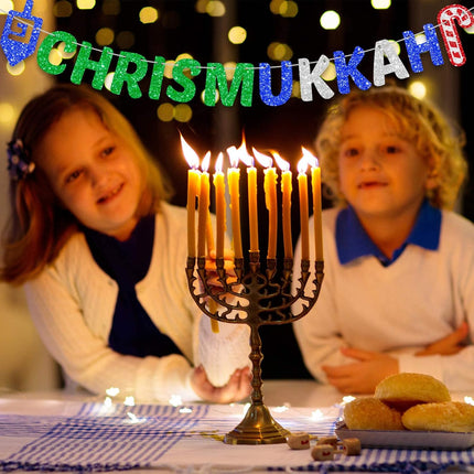 Merry Chrismukkah Banner Glitter Christmas Hanukkah Mixed Banner Christmas Banner Hanukkah Banner Decor Party Decorations Chanukah Festival Party Supplies