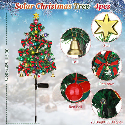 Poen 4 Pieces Solar Christmas Tree Lights with 80 LEDs Waterproof Solar Decorative Stake Lights for Garden Yard Pathway Lawn Patio Christmas Outdoor Decorations Xmas Ornaments (Classic Style)