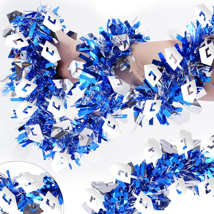 Hanukkah Tinsel Garlands, 50 Ft Hanukkah Decorations Tinsel Garland with Dreidel Silver Ornaments Blue Metallic Streamers for Home Indoor Outdoor Chanukah Party Supplies