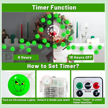 [Timer & 8 Modes] Battery Operated Christmas Lights, Christmas Decorations for Tree, 10Ft 20LED Waterproof Christmas String Lights for Christmas Tree Wreath Window Wall Home Yard Indoor Outdoor Decor