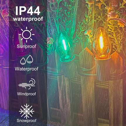 C7 Led Replacement Christmas Light Bulbs,C7 Shatterproof Multicolor Clear LED Bulbs(Pack of 25),C7/E12 Candelabra Base,Commercial Grade Holiday Bulbs for Indoor and Outdoor String Lights