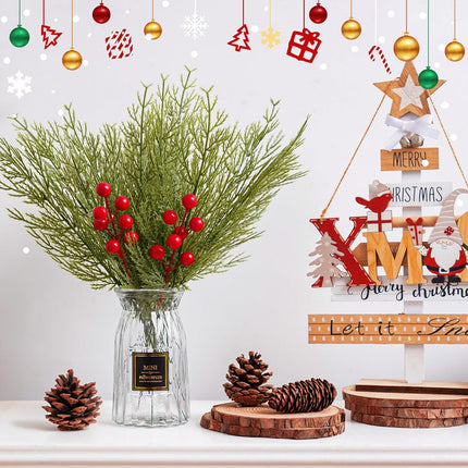 40 PCS Christmas Artificial Pine Branches with Red Berry Stems, 13.4" Christmas Faux Cedar Stems, Fake Christmas Greenery Pine Picks, Fake Foliage Pine Needles Picks for DIY Craft Garland Home Decor